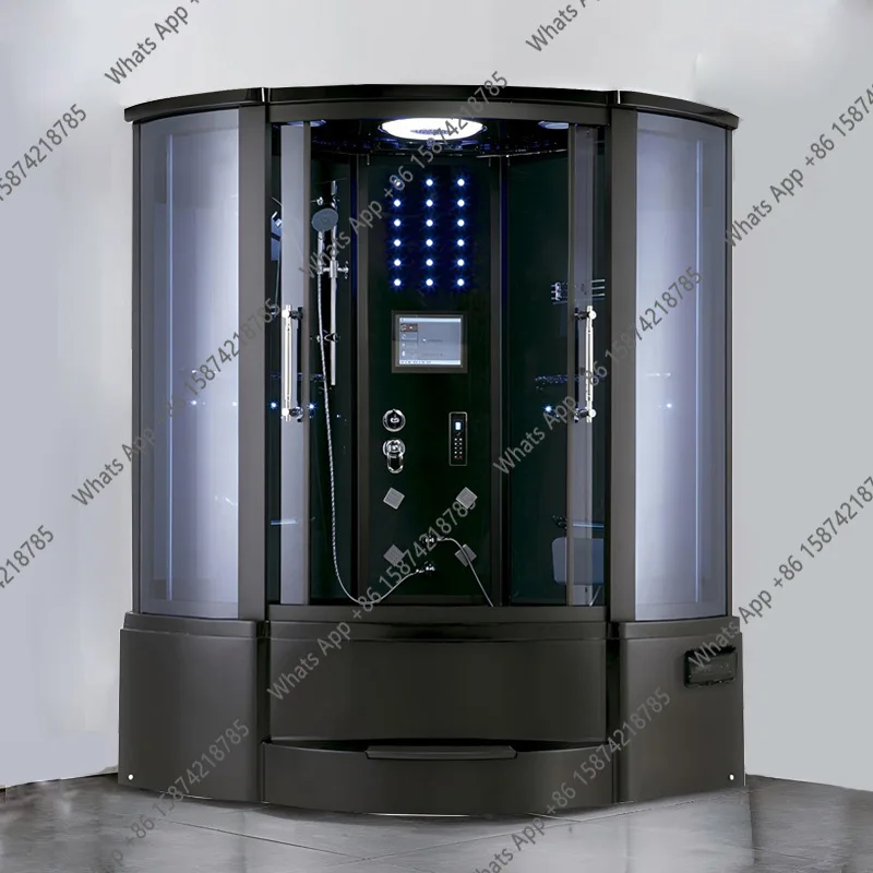 1.5M fan-shaped single double black luxury steam shower room bathroom surf bathtub closed integrated bath