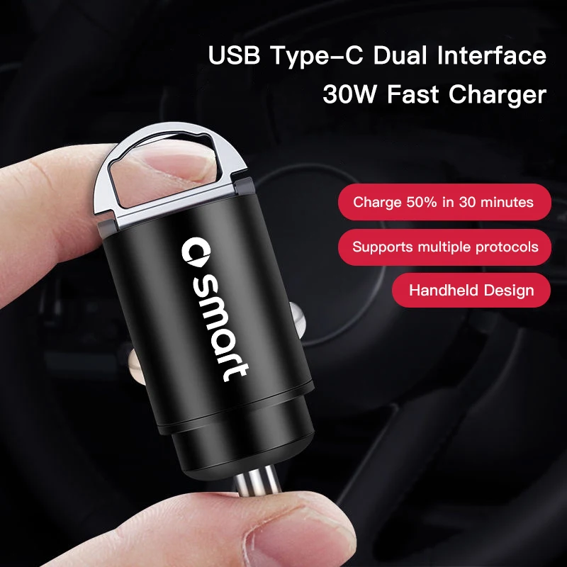 شاحن سيارة صغير غير مرئي 100 وات USB Type-C واجهة مزدوجة لـ Smart Fortwo 451 450 453 EQ Forfour Roadster Forjeremy Crossblade