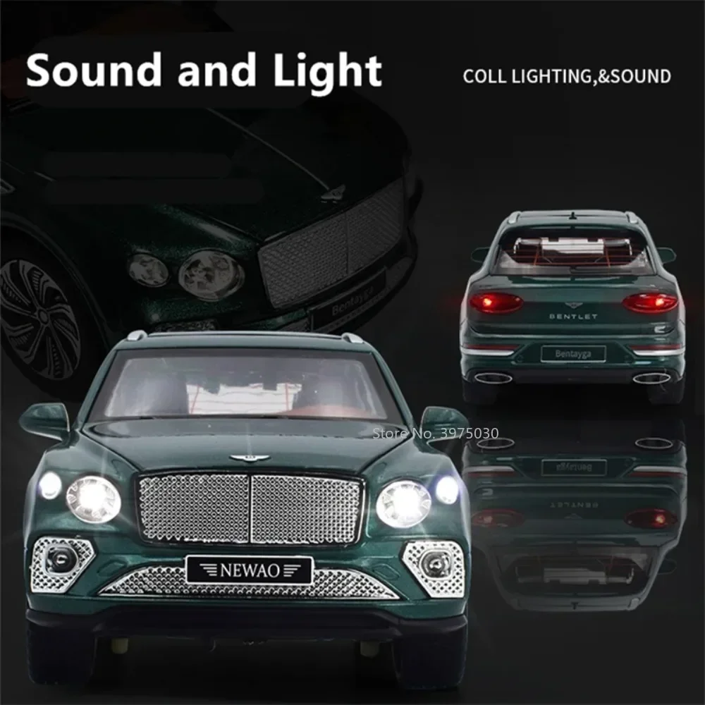 1:24 Bentayga Auto Modellen Speelgoed Legering Diecast Metaal Terreinvoertuigen Geluid Licht Trek Miniatuur Model SUV Kinderen Jongens Geschenken