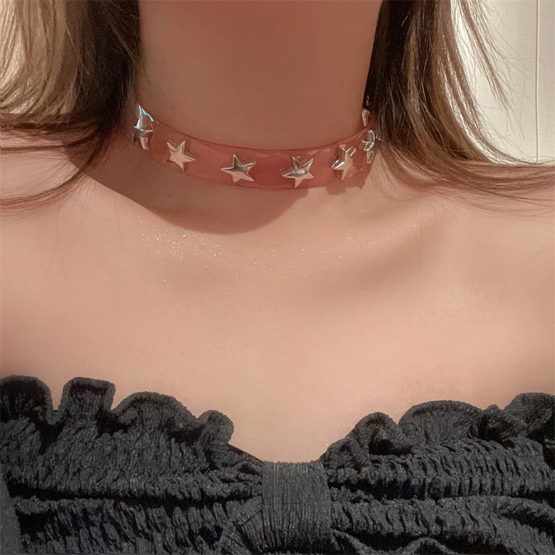 New INS Hip Hop Punk Y2K Star Rivet Pink Choker Collar Necklace For Women Niche Design Charms Trendy Jewelry Accessories Gifts