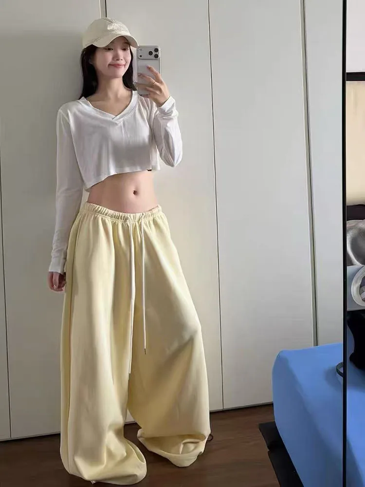 American Streetwear Sweatpants Women High Waist Drawstring Loose Wide Leg Pants Y2K Fashion Hip Hop All Match Straight Trousers