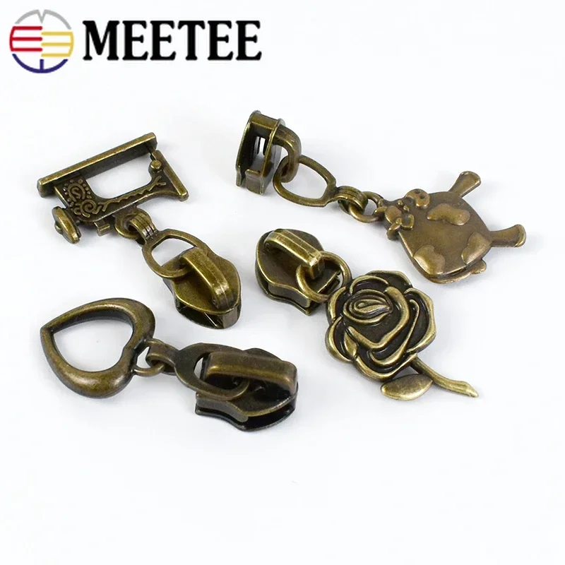 5Pcs Bronze 5# Nylon Zipper Heads for Sewing Zippers Tapes Bag Zips Sliders Pulls Decoration DIY Accessories