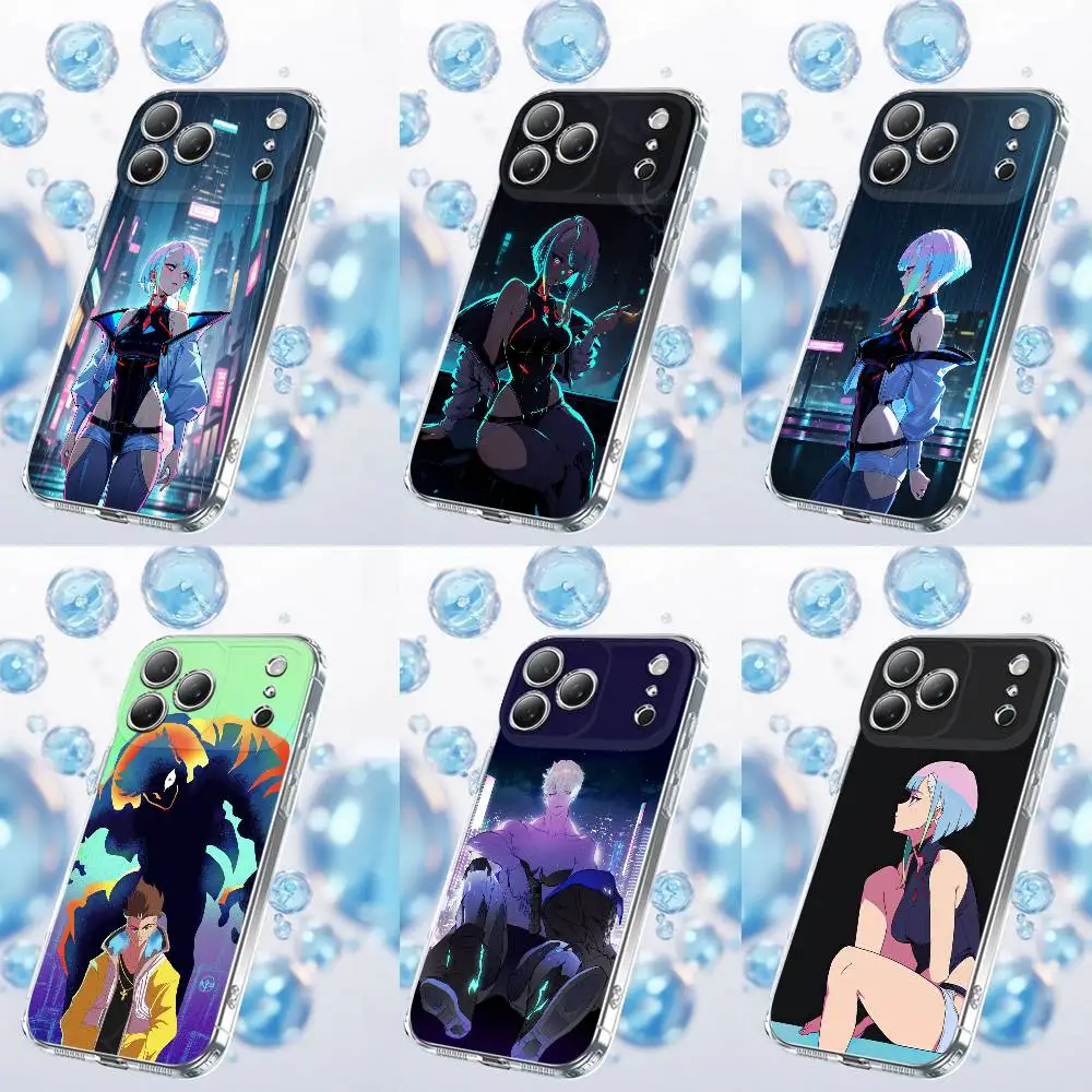 C-사이버펑크 루시나 쿠시나다 루시 폰 케이스 아이폰 17,16,15,14,13,12,11 플러스,프로,맥스,플러스,E,에어,미니 투명 커버