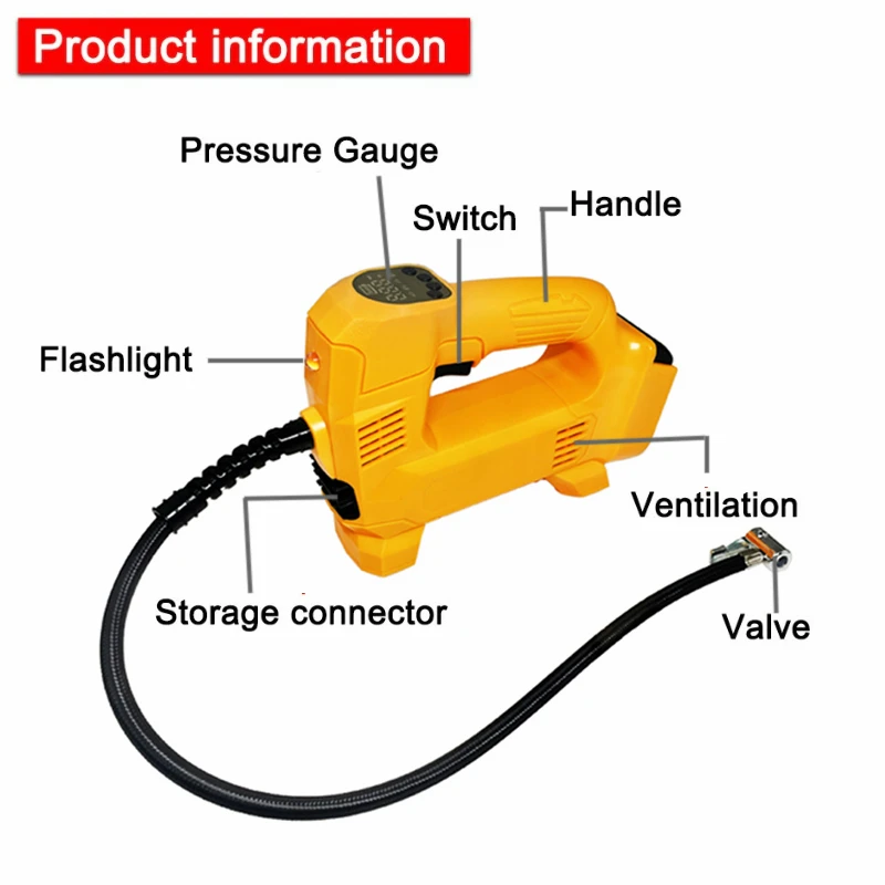 For dewalt 18V 20V Battery Cordless Tire Inflator Air Compressor Portable Air Pump Digital Pressure Gauge for Cars Bikes