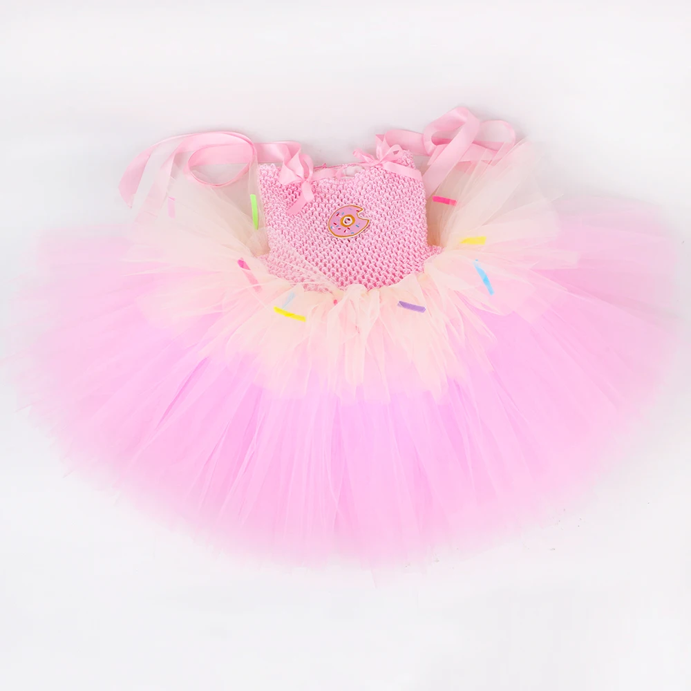 Donut Costume for Kids Pink Chocolate Doughnut Tutu Dress Cute Toddler Girls Birthday Party Halloween Princess Dress Up Clothes