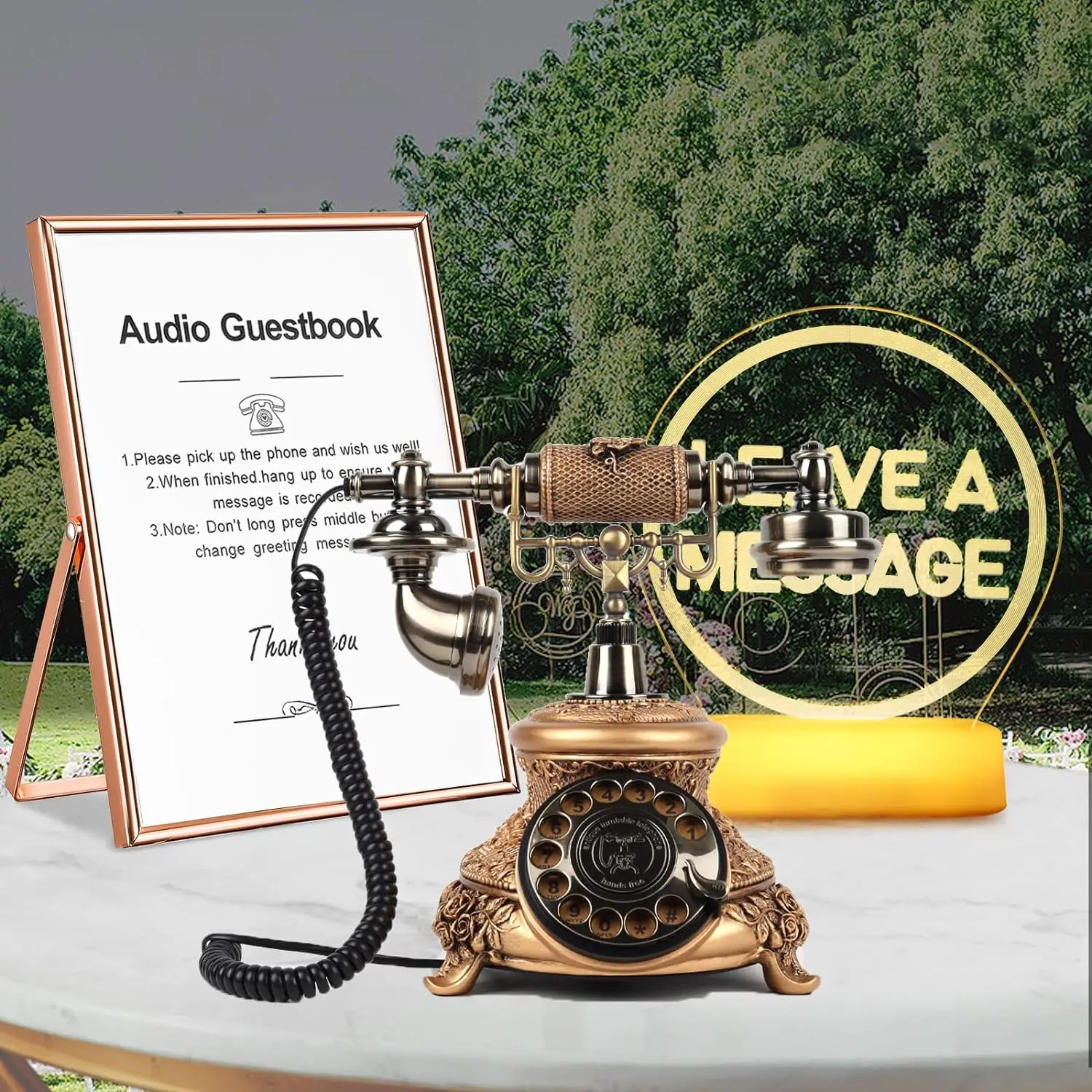 Antique European Wedding Birthday Party Audio Guestbook Phone with Free LED Wedding Sign and A5 Vertical Photo Frame