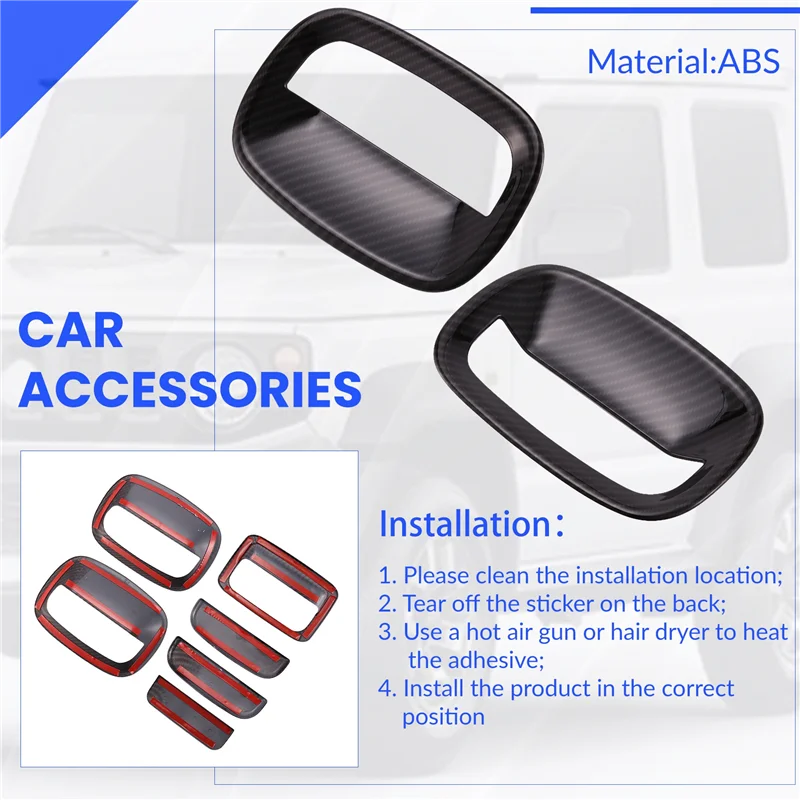 

AB98-Door Handle Shell Outer Door Handle Decoration Cover ABS Carbon Fiber Grain For -Suzuki-Jimny 2019 2020 2021 JB64 JB74
