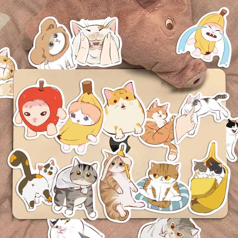 50/100PCS Cartoon Cute Abstract Cat Creative Graffiti Stickers Phone Envelope Guitar Skateboard Scrapbook Decorative Stickers