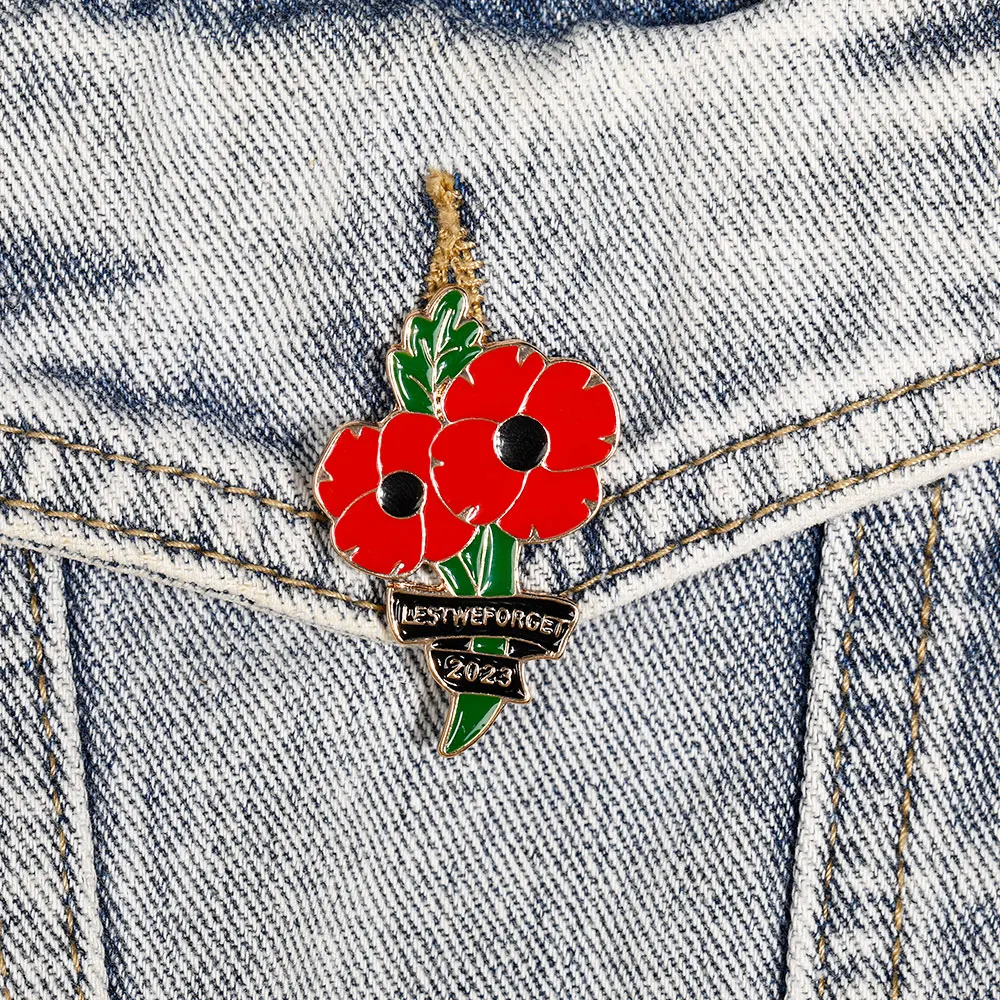 Wholesale Red Lest We Forget Poppy Flower Enamel Brooches War Memorial Day Lapel Pins For Backpack Bag Clothes Jewelry