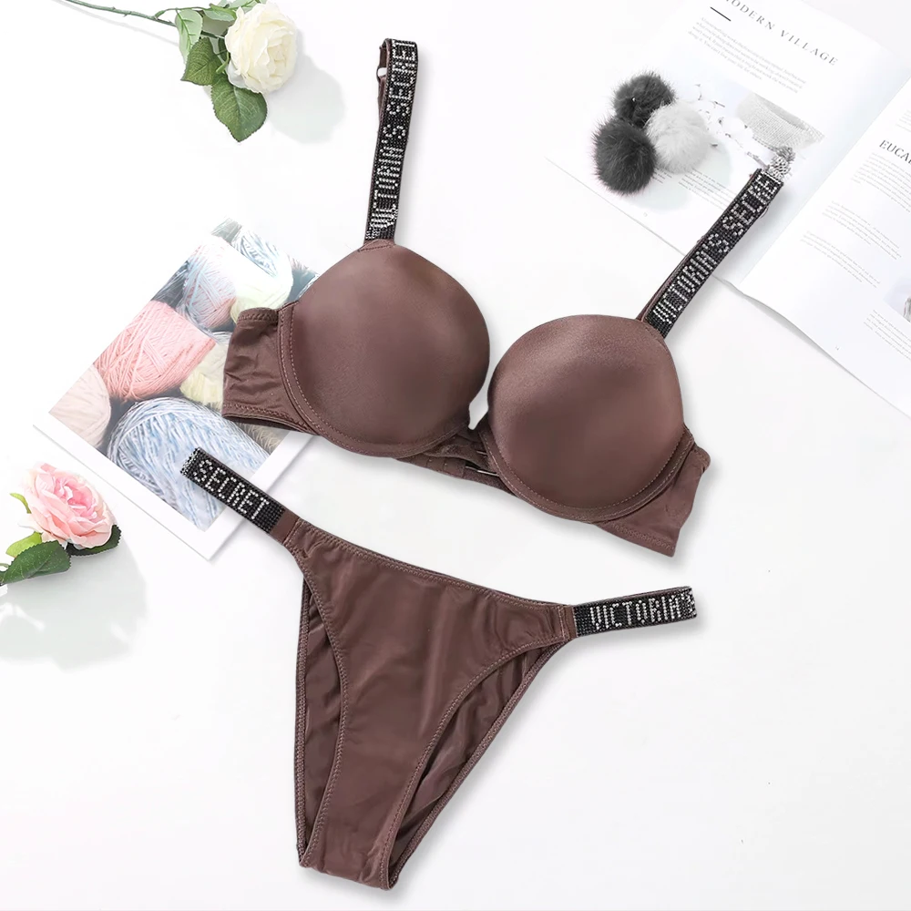 Victoria's Secret damesmode-lingerieset, sexy ademend, zacht, veelzijdig shapewear, sexy lingerie bh en slipje set, push-up