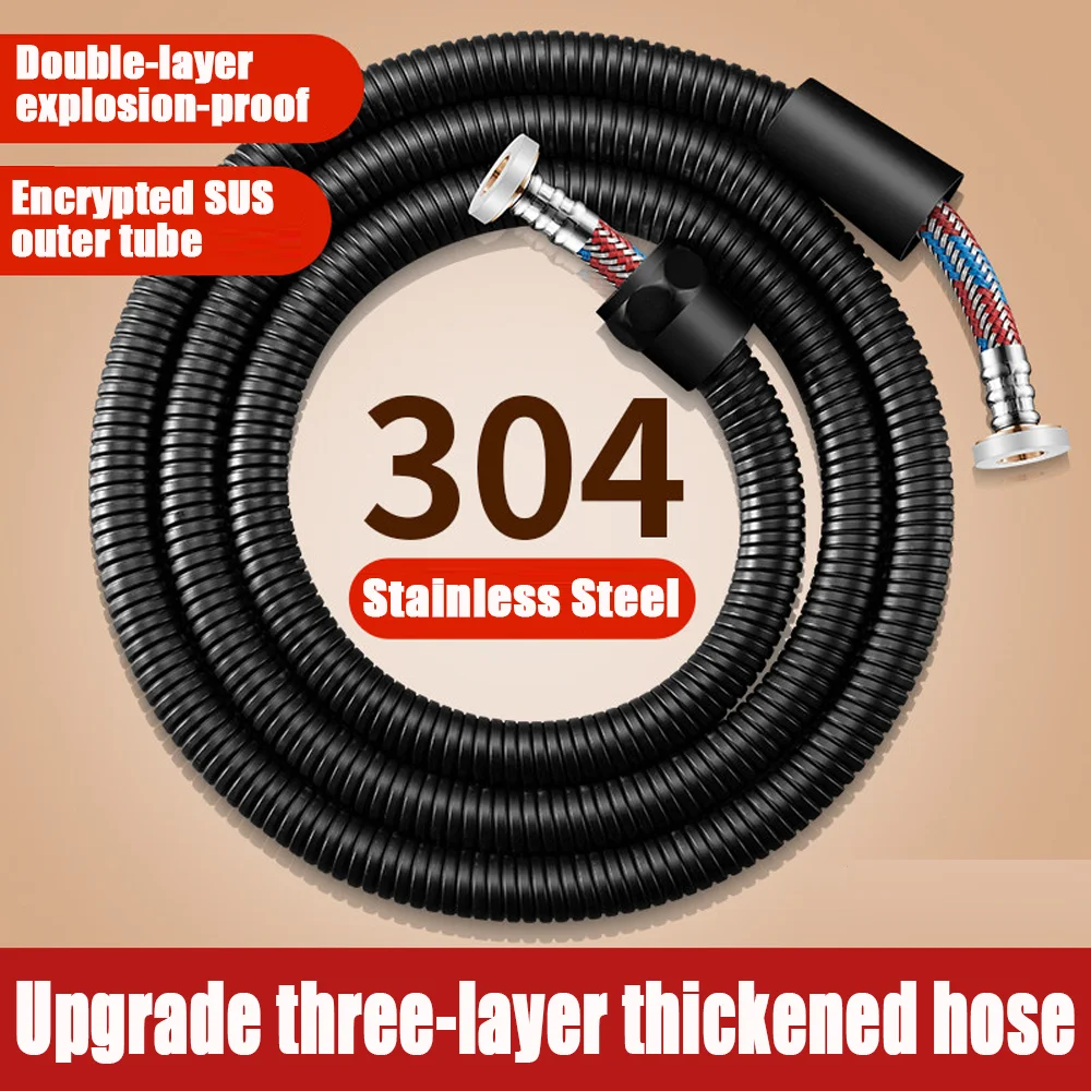 Stainless Steel Braided Inner Pipe Shower Hose 1.5/2.0M High Pressure Explosion-proof Leak-proof Bathroom Extension Shower Tube