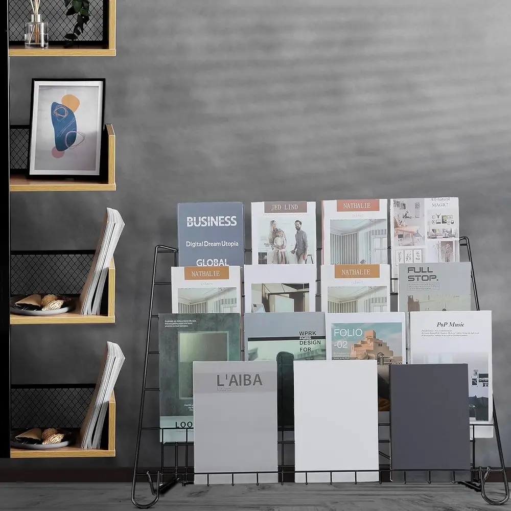 Black 6-Tier Wire Bookshelf for CD/Magazine Displays and Retail Brochure Holders