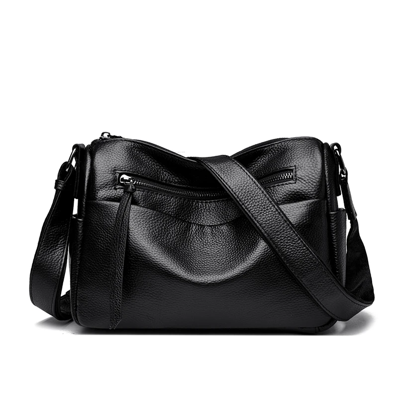 

High Quality Soft Leather Women's Shoulder Bags Luxury Designer Handbag Brand Large Capacity Multi Pocket Vintage Crossbody Bag