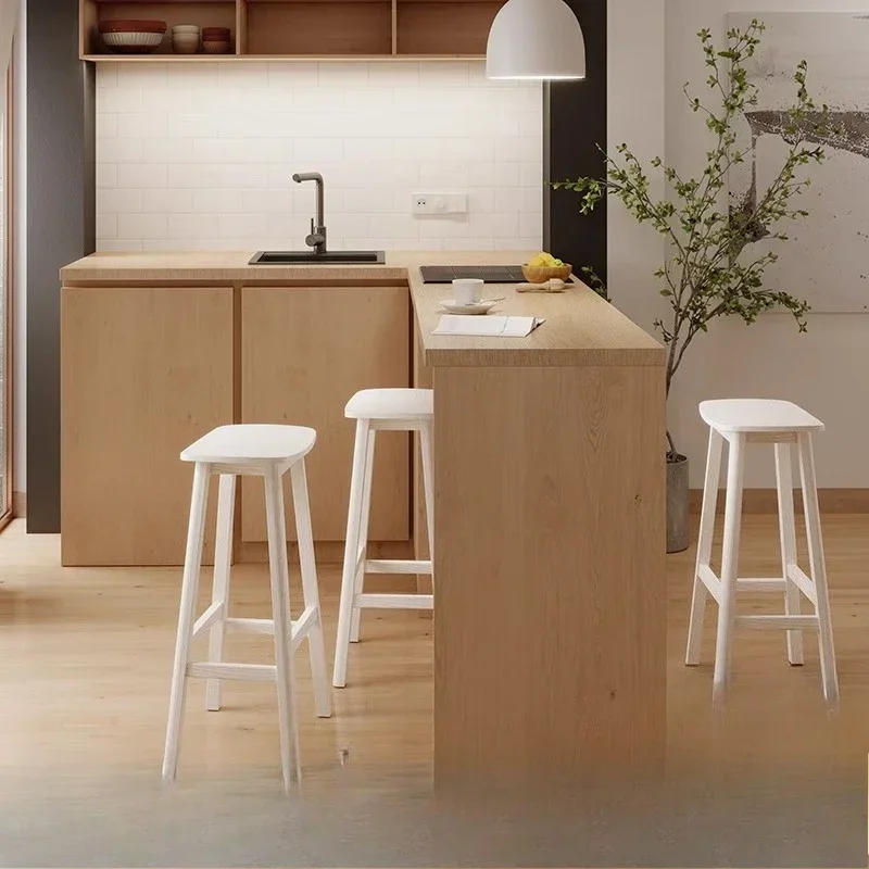 Stool Solid wood table and chair Commercial bar Front desk high stool Household simple ash wood island table chair