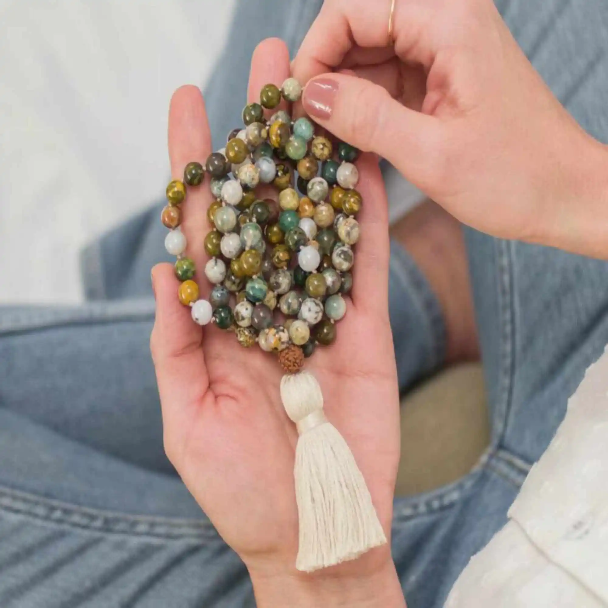 

Natural 6mm round ocean Jasper brown Rudraksha 108 knot Necklace Pray Fancy Chic Bohemia Chain Restore Emotional All Saints' Day