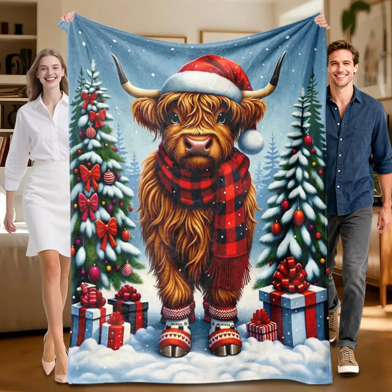 1 piece Christmas-themed red and blue flannel blanket, soft, suitable for sofa, bed, office, all-season use.