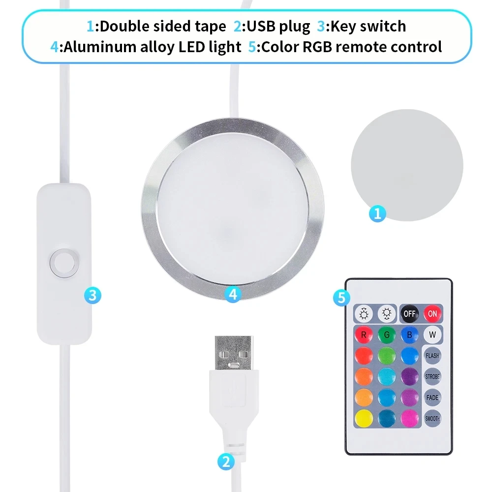 USB 5 فولت RGB الأضواء 3 واط رقيقة جدا الملونة إضاءة الخزانة عدة مع جهاز التحكم عن بعد لتقوم بها بنفسك LED مصباح السقف البسيط