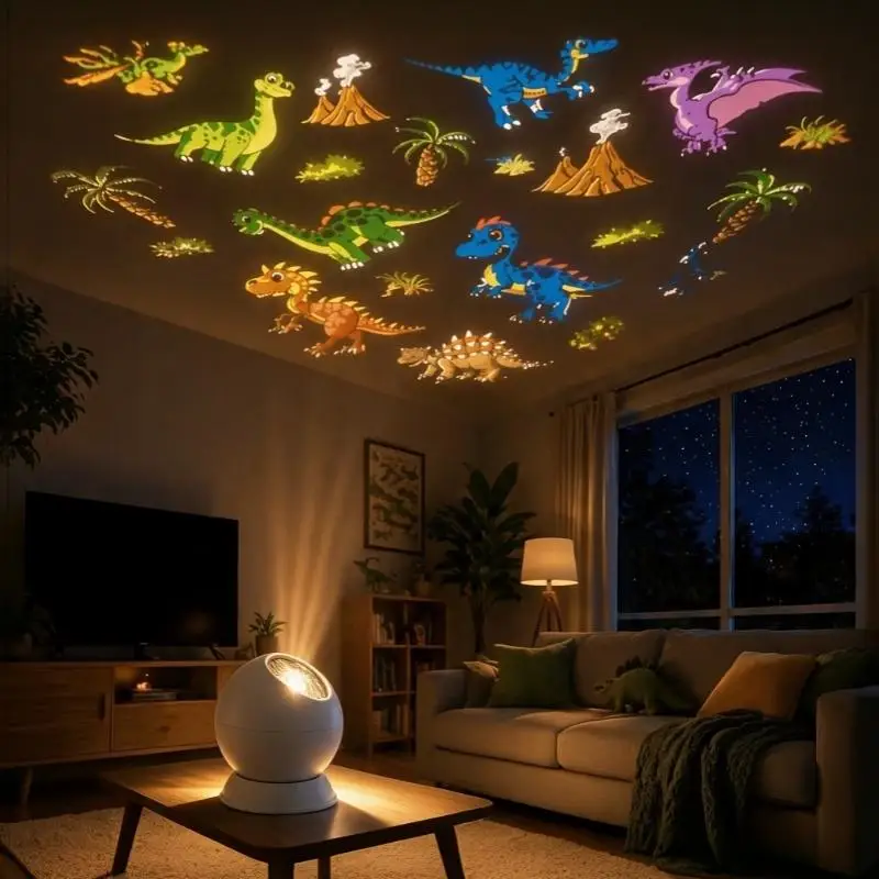 Dinosaur Themed 360° Rotation Projection Lamp Dynamic LED Night Light for Bedroom Living Room Decor Gift