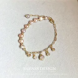 Temperament Design Natural 5-6mm Baroque Pearl Bracelet Customized Jewelry for Women's