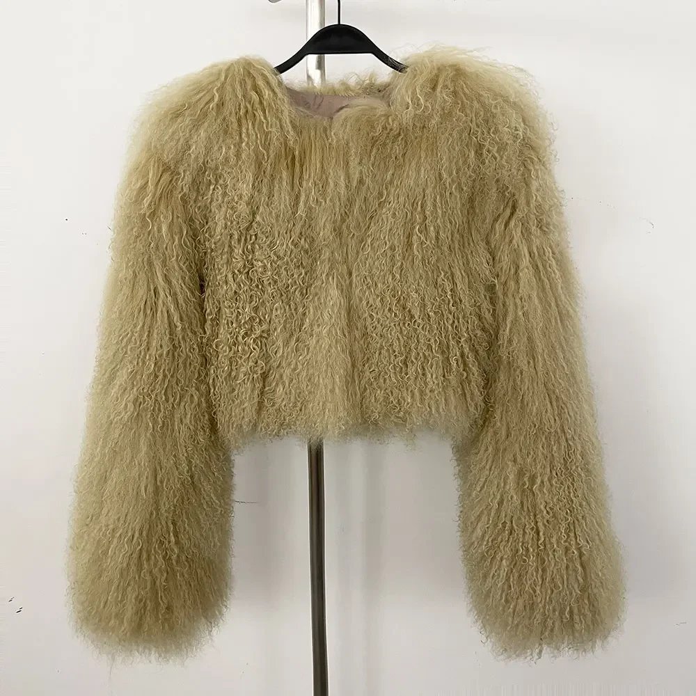 أزياء الشتاء الأمريكية الجديدة معطف الفرو الطبيعي جودة عالية أزياء ريال منغوليا الأغنام الفراء سترة المرأة التبت الأغنام الفراء سترة #2