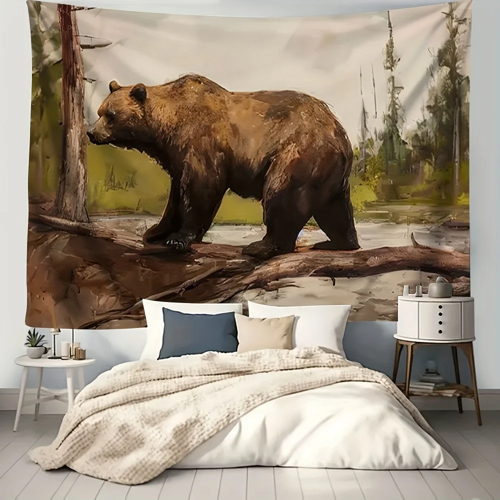 Majestic Brown Bear Safari Tapestry Wall Hanging Decor 180x280cm Large Forest Wildlife Wilderness Art Print Mural for Living Roo
