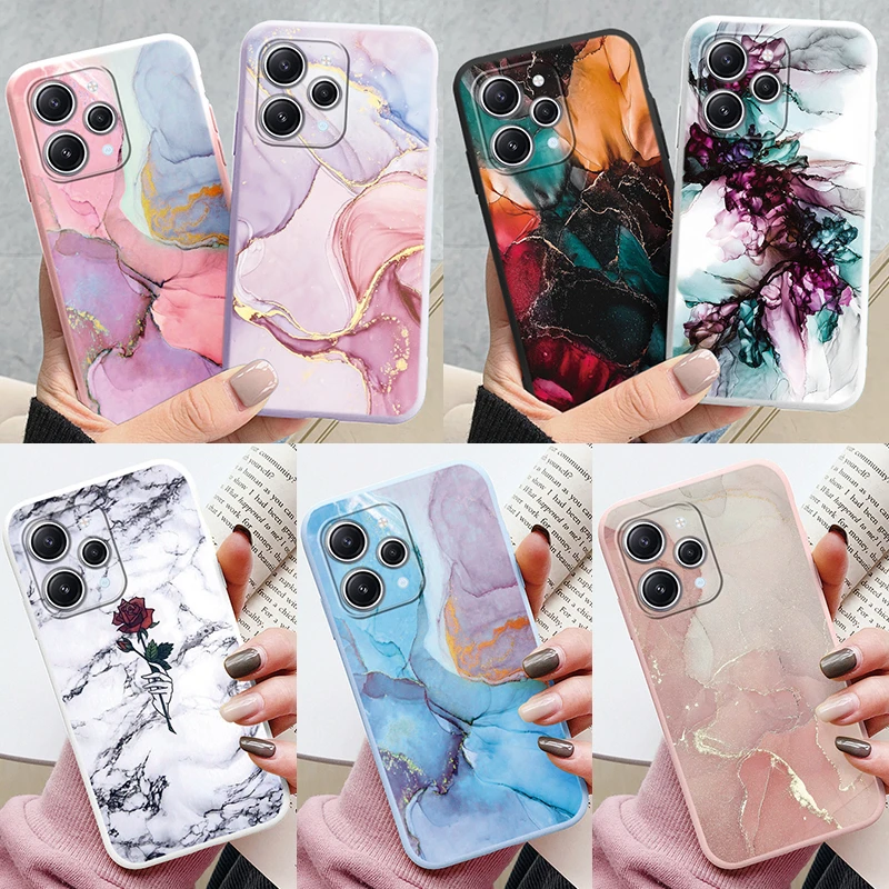 Case For Redmi 12 4G Phone Cover Watercolor Painting Marble Pattern Shell Soft Silicone Ink Painted Coque For Redmi 12 2023 Capa