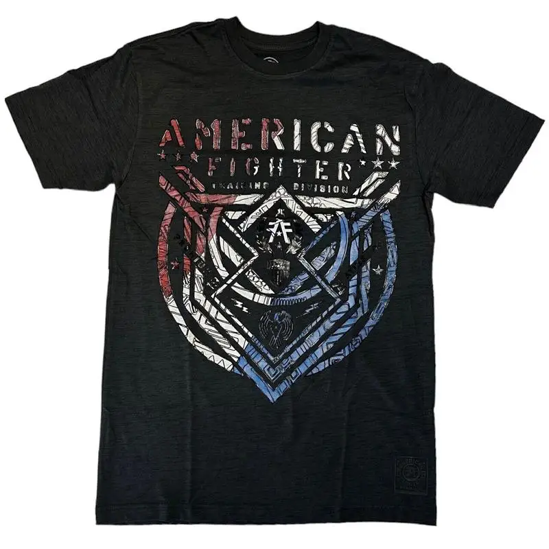 

American Fighter Men's T-Shirt Black Dip Dye Puff Print Lost Springs Tee