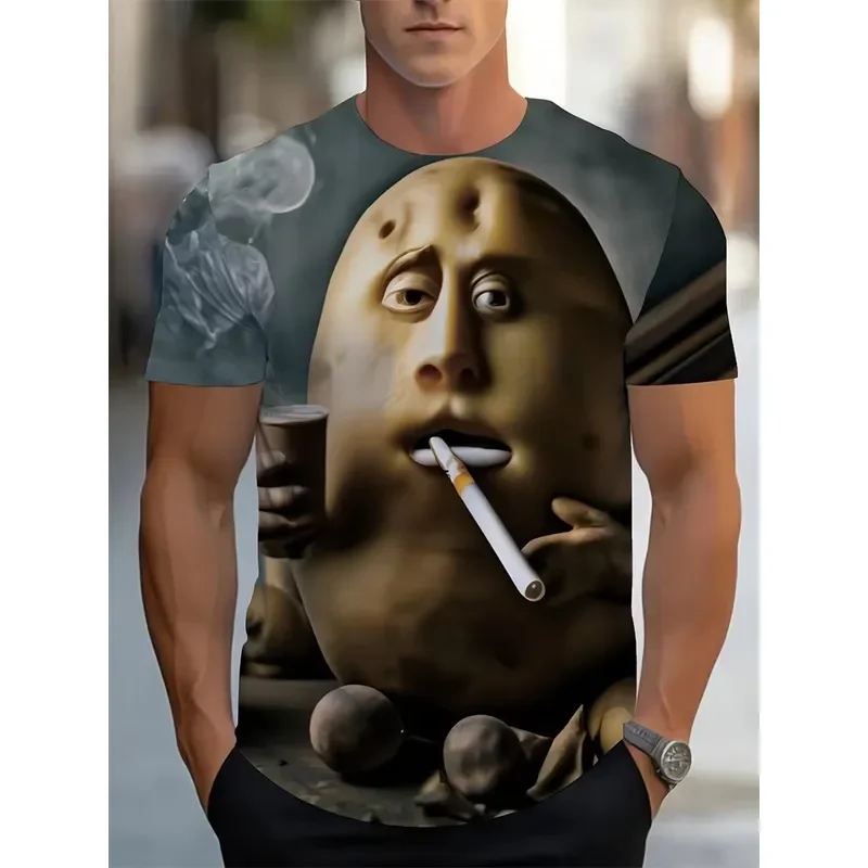3D Digital Print Smiling Face T Shirt Men Short Sleeve Casual Crew Neck Machine Washable Funny Tops Summer Oversized Tee 2026
