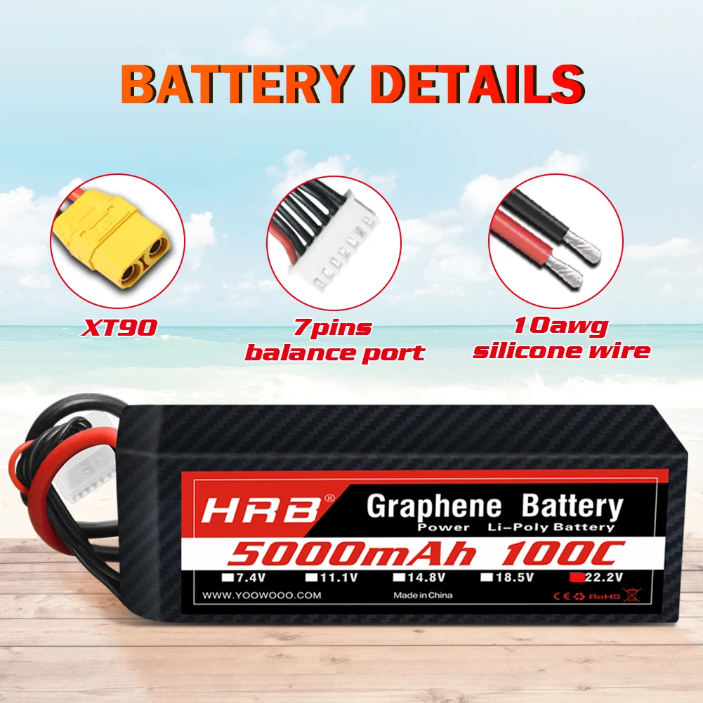 HRB 6S 5000mah بطارية الجرافين 100C RC 22.2 فولت 6S بطارية ليبو مع موصل XT90 للطائرات بدون طيار هليكوبتر RC سيارة الوحش