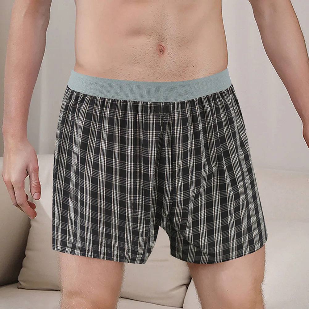 

Mens Lingerie Cotton Plaid Soft Boxer Shorts Loose Panties Plus-Size Underwear Man Home Sleep Bottoms Sleepwear Trunks Briefs