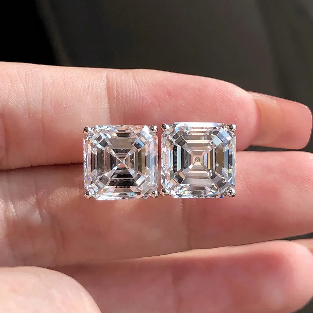 Ruif Customize Platinum Classci about 5ct F VS1 Asscher Cut Lab Grown Diamond Stud Earrings for Wedding Fine Jewelry