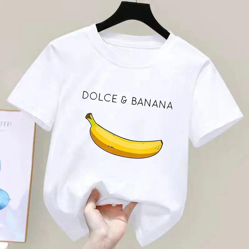 Summer Kids T-shirt High Quality 100% Cotton Funny Banana Printing Casual Loose O-neck Boys Girls Short Sleeve T-shirt Tees Tops