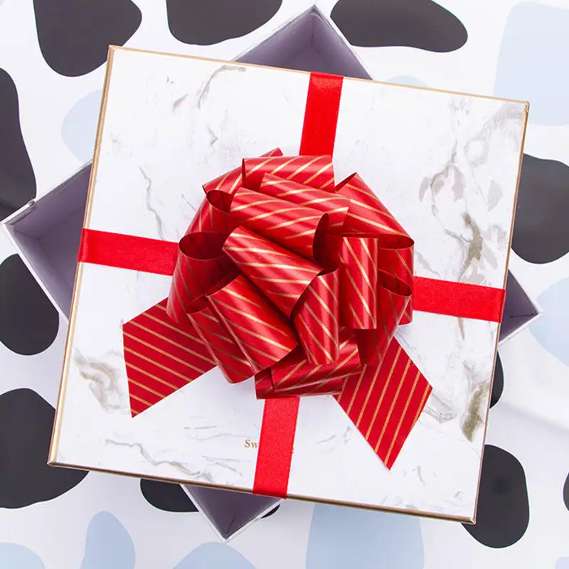 New 12PCS Christmas Pull String Bows Big 3.54 Inch Gift Bows Ribbon for Xmas Present Wrapping Florist Flower Basket Decoration - Detail 1