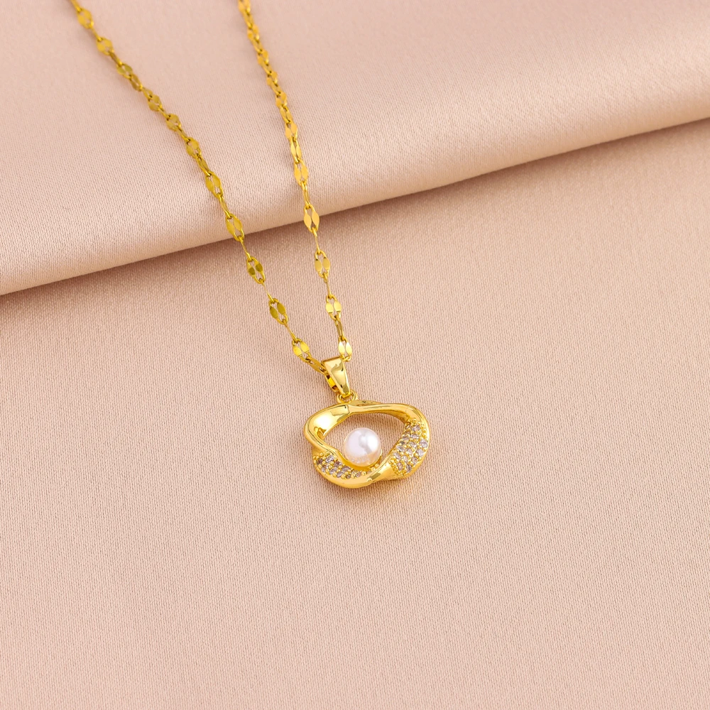 New Fashion Retro Style Pearl Necklaces Earrings For Women Trendy 18K Gold Plated Stainless Steel Jewelry Set Female Wholesale