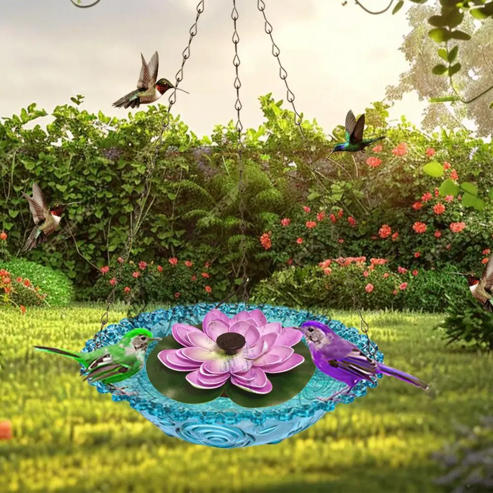 

Attract Birds with Mist Lotus Shape Solar Powered Hanging Bird Bath with Fountain Pump for Feeding for Birds for Food