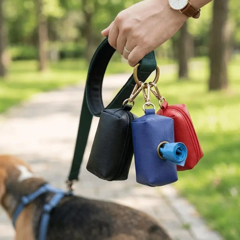 Waterproof Fabric Pet Poop Bag Holder Zipper Closure Mini Size Dog Waste Dispenser Lightweight Solid Color Waste Bag Storage