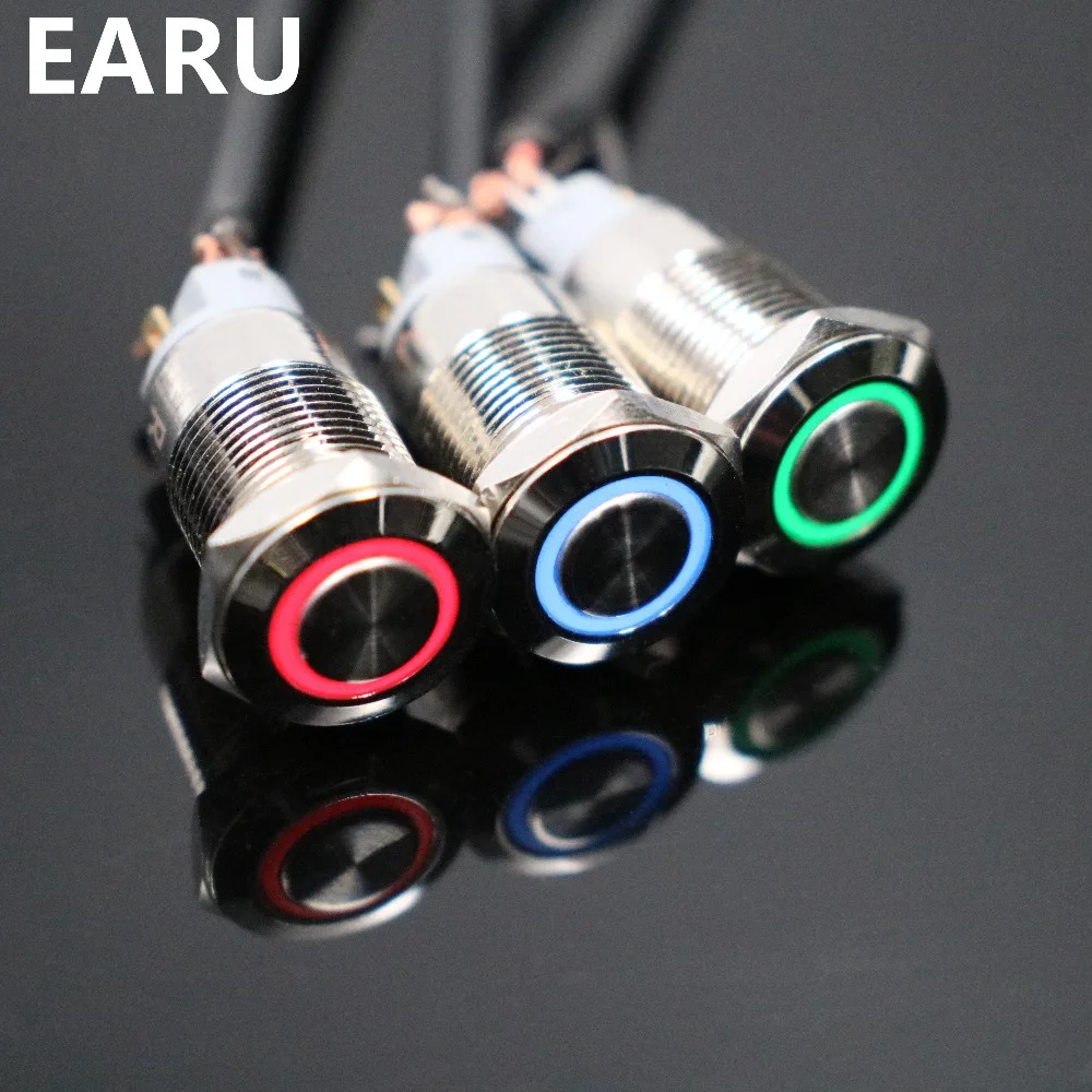 12mm Waterproof Momentary Stainless Steel Metal Doorbell Bell Horn Push Button Switch LED Car Auto Engine PC Power Start Starter
