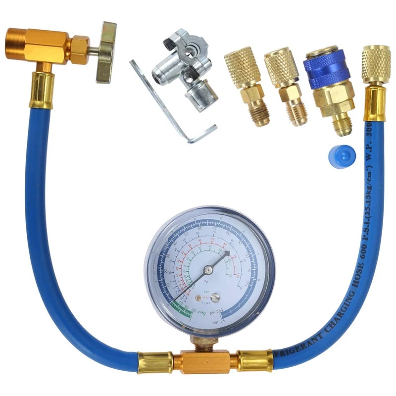

R134A Charging Hose to Refrigerator -with Air Conditioning Gauge - Refrigerant R134A Can Tap to R-12/R-22 Port