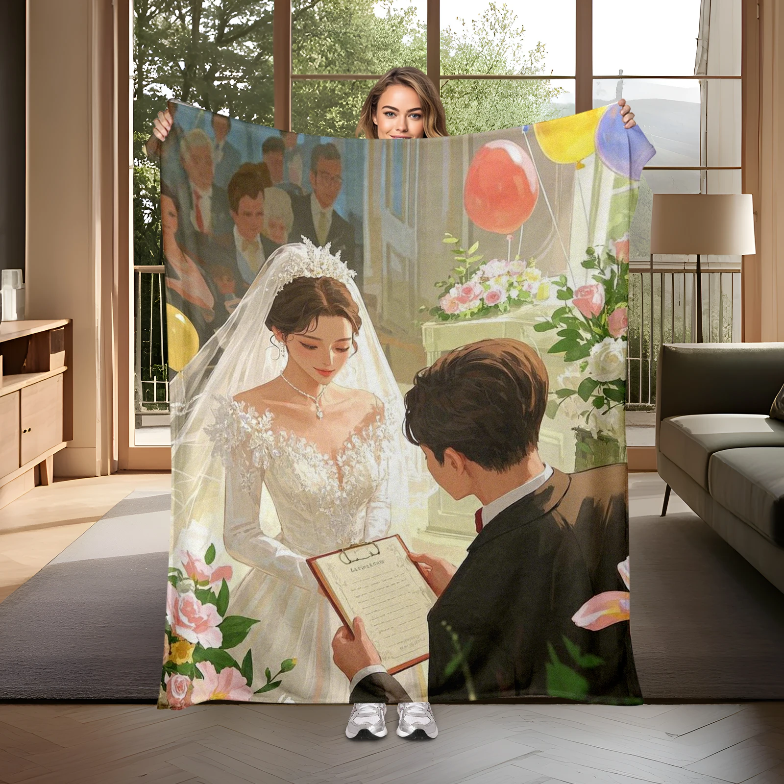 Wedding Season Special Soft Cartoon Newlywed Blanket Perfect Present for Married Couples