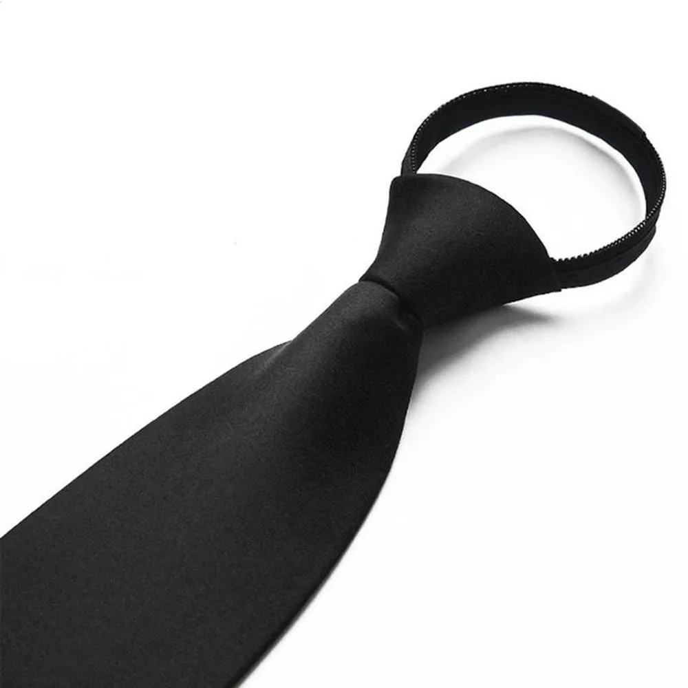 Schwarze Unisex-Krawatten mit Reißverschluss, Retro, seidig, schmal, schmal, glatt, Damen-Fliege, koreanischer Stil, schlicht, elegant, trendige All-Match-Krawatte – Detail 7