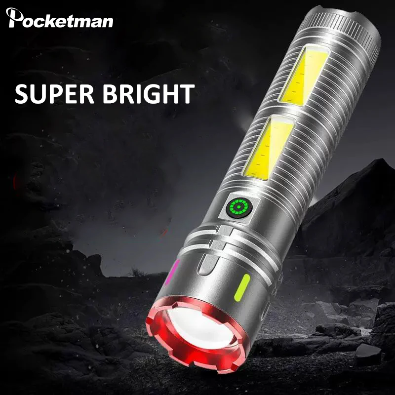 

Powerful Aluminum Alloy Body Built-in Battery Powered Flashlight 4 Modes USB Rechargeable Flashlights Telescopic Zoom Torch