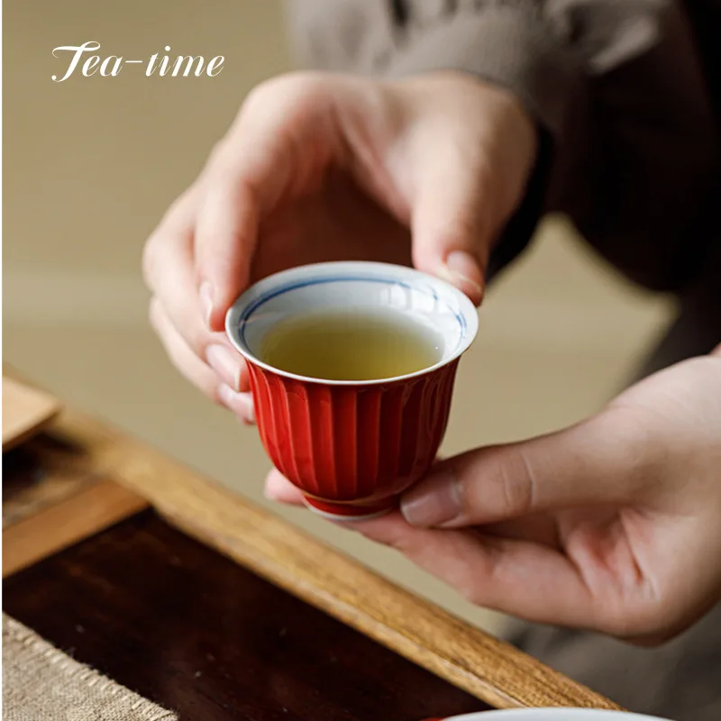 Hand Painted Double-Line Ceramic Tea Cup Chinese Cups Forbidden City Red Teacups Puer Beautiful Teacup Maker Drinking Puera Bowl