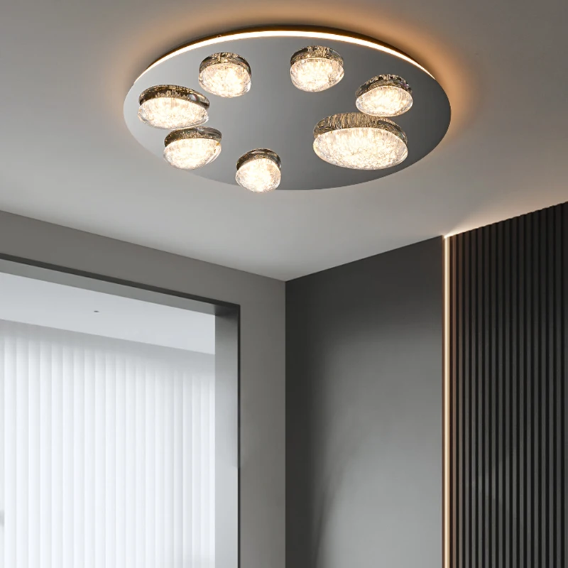 Modern Simple Ceiling Lamp For Living Room Bedroom Round Mirror Chrome Plating Led Lights With High Transparency Acrylic Shades