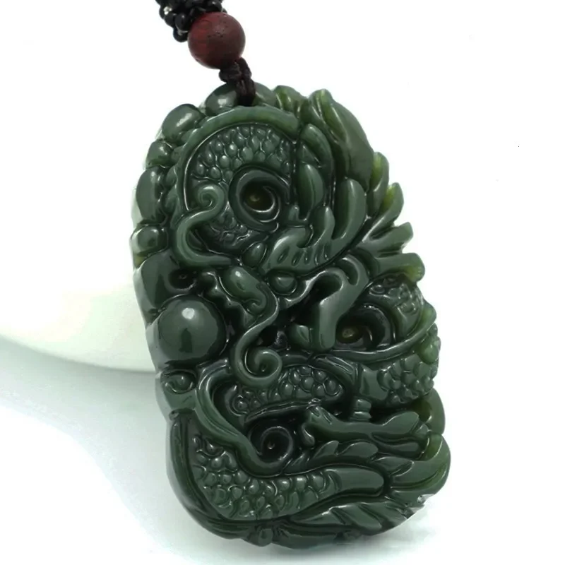 Jade Pendant Natural Hetian Qingyu Dragon Pendant Jewelry Man's Fine Jewelry Qingyulong brand + 18 Arhats Necklace Pendant