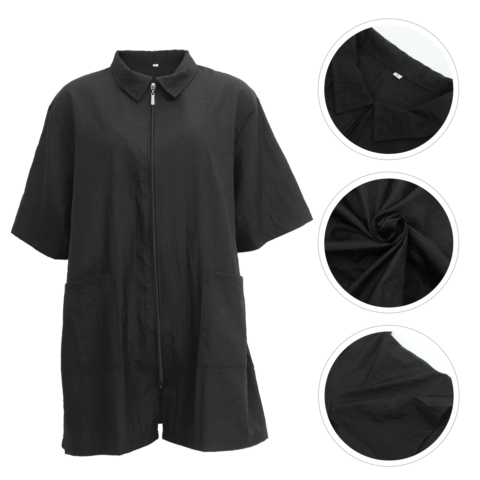 Hair Dye Clothes Black L Short Sleeve Turn-Down Collar Waterproof Workwear For Man Woman Easy Clean Durable Stylish Chef