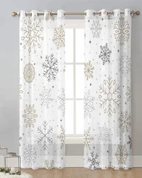 Christmas Snowflake Winter White Bedroom Voile Curtain Window Treatment Drapes Tulle Curtains for Living Room Sheer Curtains