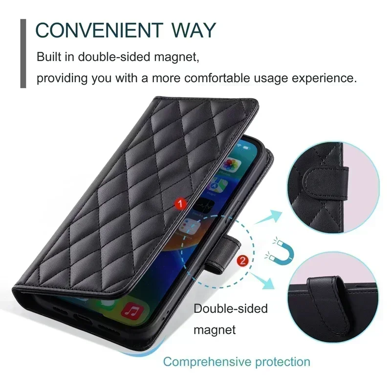 Etui na telefon Samsung Galaxy A06 Luxury Diamond Lattice Wallet Case na Samsung A06 A 06 SM-A065F A16 Protection Cover Coque