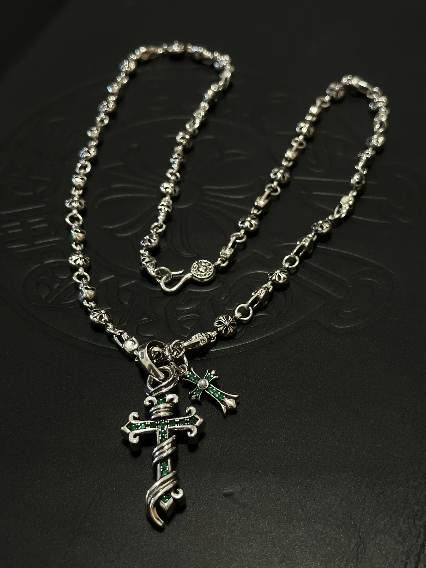 CH retro style fashion vine grass winding zircon S925 sterling silver cross charm necklace