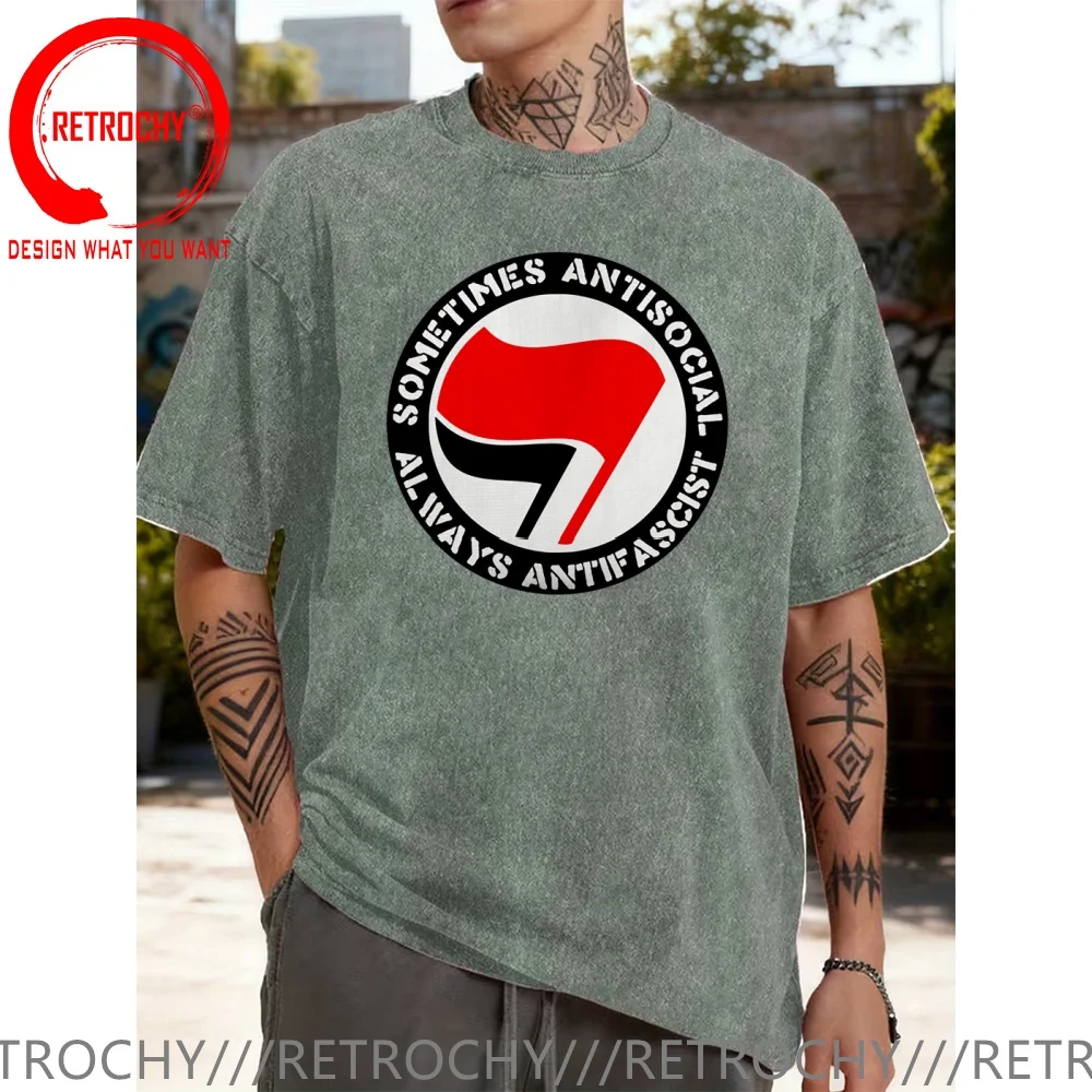 Vintage Washed Cotton T-Shirt Funny Designer Antifascist Action Antifa Anti-Fascist Antifascism T Shirt Men Fashion Trendy Casua