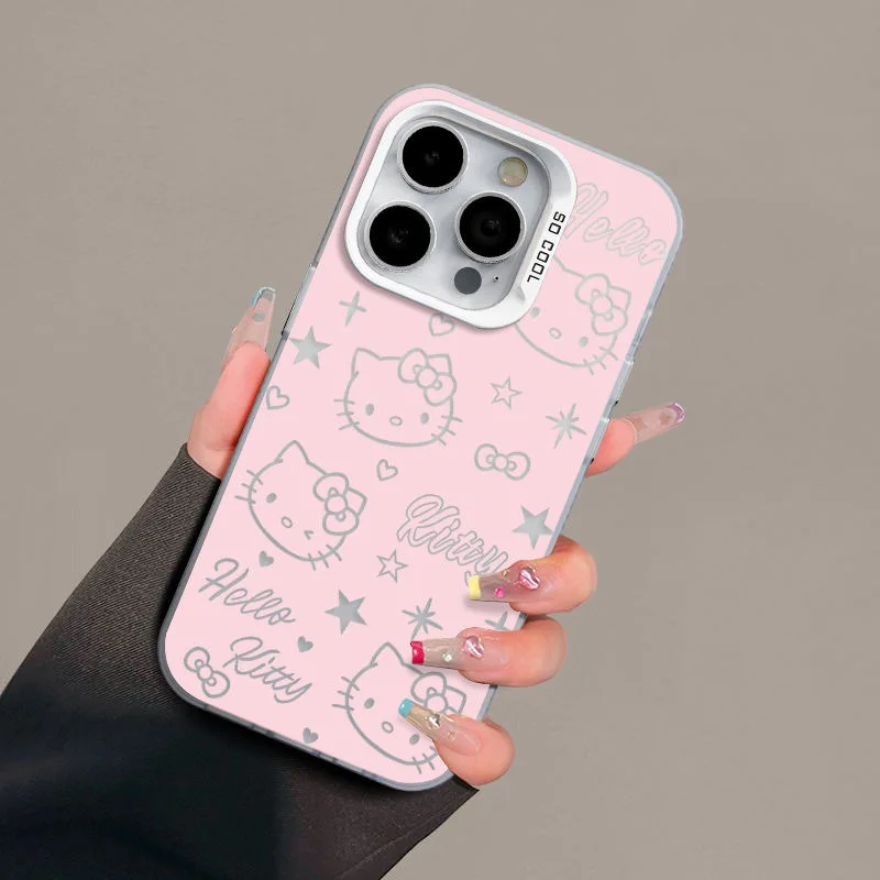 Kawaii Hello Kitty Phone Protective Case MINISO Anime Lovely Girl Good-looking Full Screen Powder KT Avatar Applicable To 14/15